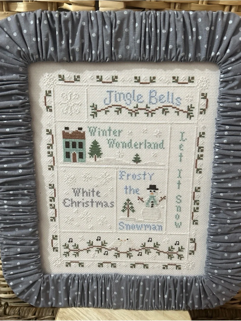 Country Cottage Snowflake Serenade Cross Stitch In Handmade Frame Cottagecore